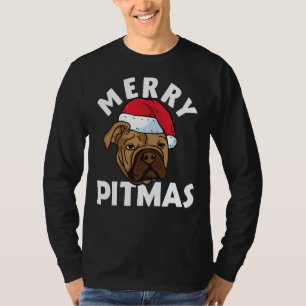 Camiseta Feliz Pitbull Cachorro de Natal Feio Tr