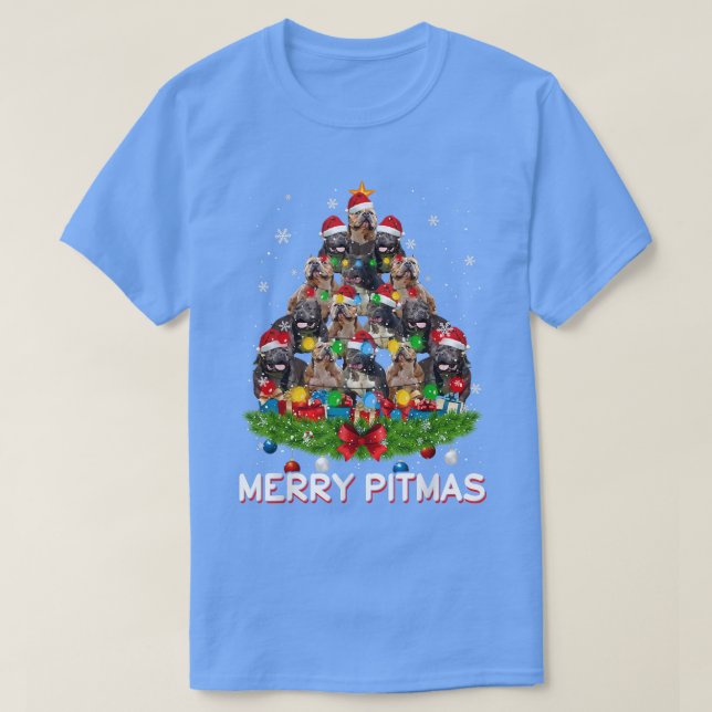 Camiseta Feliz Pitbull Cachorro de Natal Feio Tr (Frente do Design)