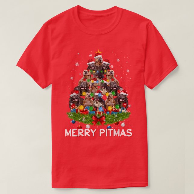 Camiseta Feliz Pitbull Cachorro de Natal Feio Tr (Frente do Design)
