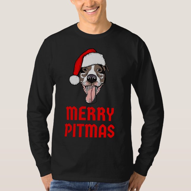 Camiseta Feliz Pitbull Natal Pitmas Engraçado Pitbull Chris (Frente)