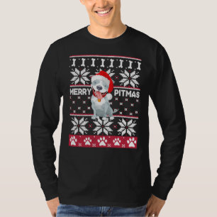 Camiseta Feliz Pitbull Pitmas Touro de Natal Feio S