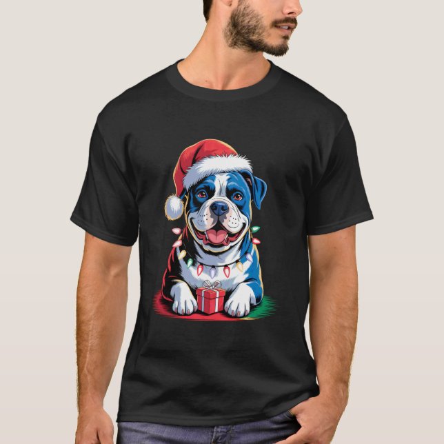 Camiseta Feliz Pitmas Cão Pitbull Engraçado Natal (Frente)