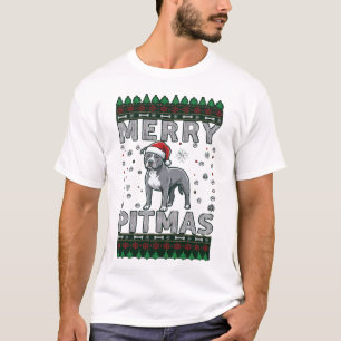 Camiseta Feliz Pitmas Pitbull Cachorro Chapéu de Papai Noel
