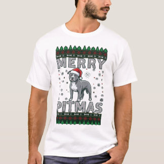 Camiseta Feliz Pitmas Pitbull Cachorro Chapéu de Papai Noel