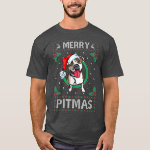 Camiseta Feliz Pitmas Pitbull Papai Noel Cão Feio Natal