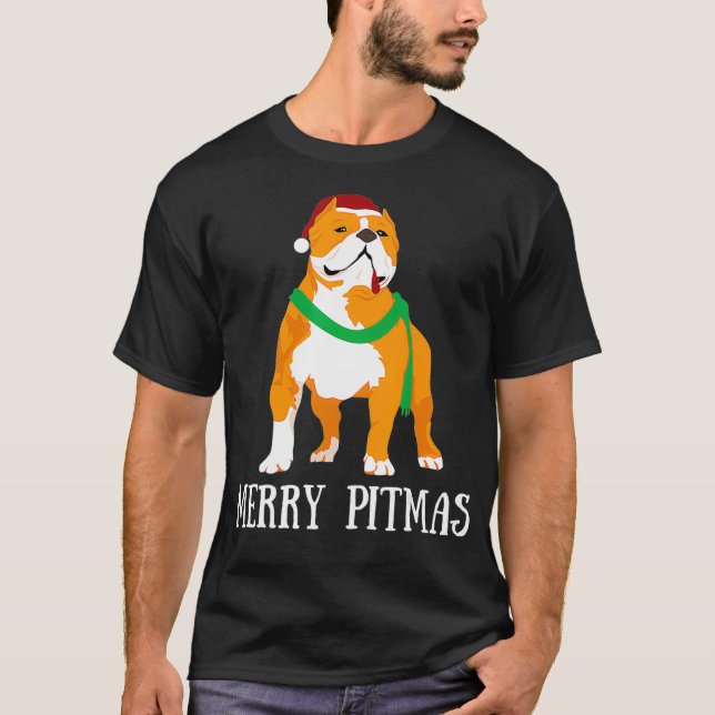 Camiseta Feliz Pitmas Pitbull Papai Noel Cristo Pittie (Frente)