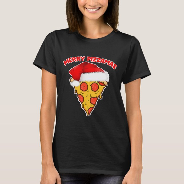 Camiseta Feliz Pizzamas Pizza Pijamas Natal (Frente)