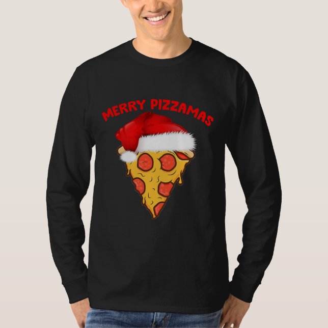 Camiseta Feliz Pizzamas Pizza Pijamas presentes de Natal  (Frente)