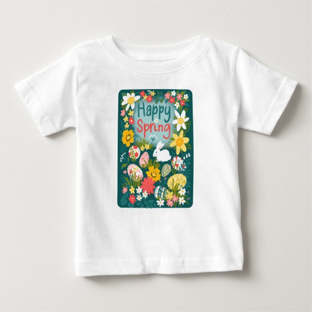 Camiseta Feliz Primavera da Páscoa do campo de flores de ca (Frente)