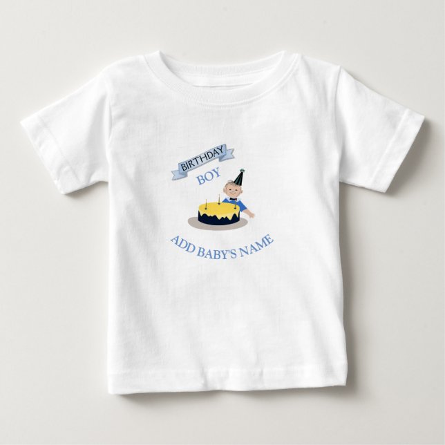 Camiseta Feliz Primeiro Aniversário Cute Baby Boy Personali (Frente)