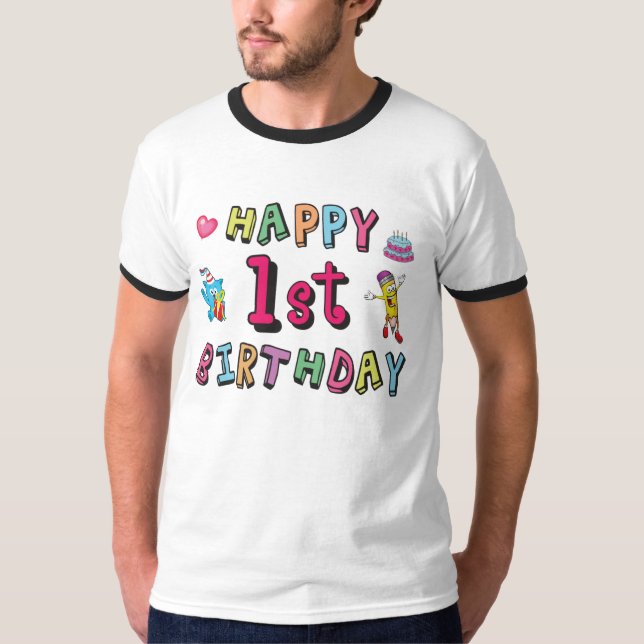 Camiseta Feliz primeiro aniversario para crianças de 1 ano  (Frente)