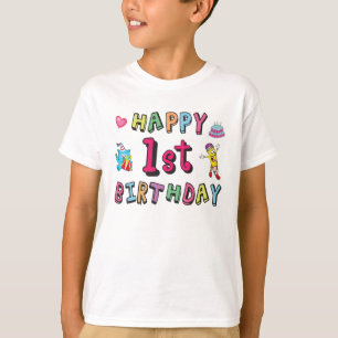 Camiseta Feliz primeiro aniversario para crianças de 1 ano