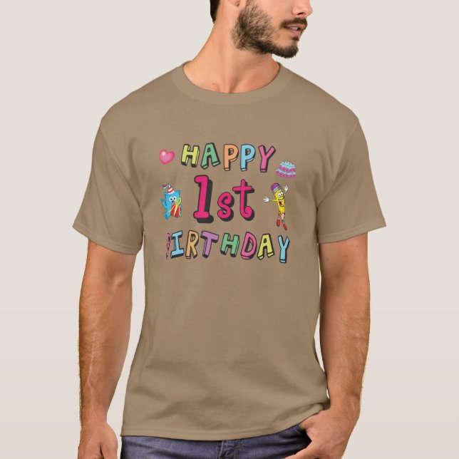 Camiseta Feliz primeiro aniversario para crianças de 1 ano  (Frente)
