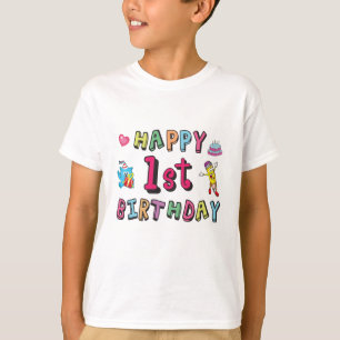 Camiseta Feliz primeiro aniversario para crianças de 1 ano