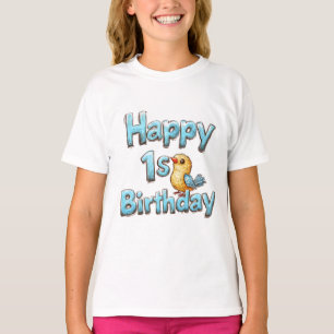 Camiseta Feliz primeiro aniversario - Pássaro Azul e Aniver