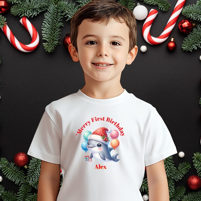 Camiseta Feliz Primeiro Aniversário Presente de Natal (Criador carregado)