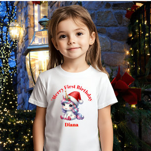 Camiseta Feliz Primeiro Aniversário Presente de Natal
