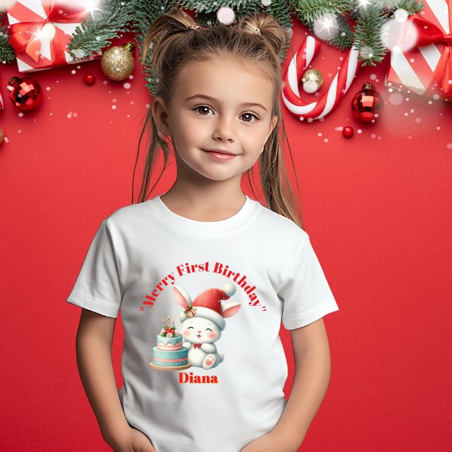 Camiseta Feliz Primeiro Aniversário Presente de Natal (Criador carregado)