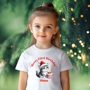 Camiseta Feliz Primeiro Aniversário Presente de Natal