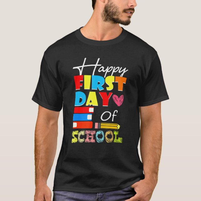 Camiseta Feliz Primeiro Dia Da Caneta De Professores E (Frente)