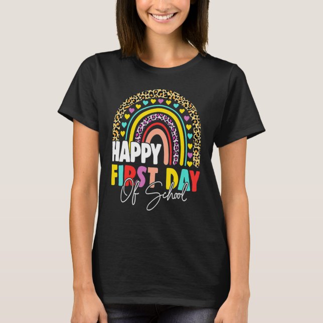 Camiseta Feliz Primeiro Dia Da Escola De Volta Ao Arco-Íris (Frente)