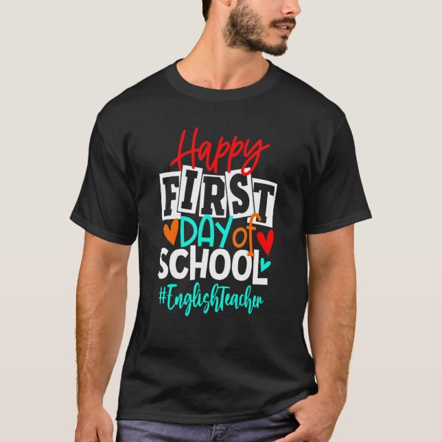 Camiseta Feliz Primeiro Dia Da Escola Inglês De Volta À Esc (Frente)