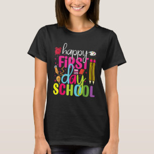 Camiseta Feliz Primeiro Dia da Escola Leopard Boho Rainbow