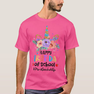 Camiseta Feliz Primeiro Dia Da Escola Magia Unicórnio PréK