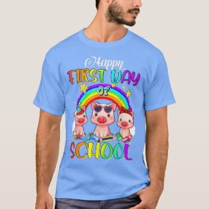 Camiseta Feliz Primeiro Dia Da Escola Porcos Coxos Arco-Íri