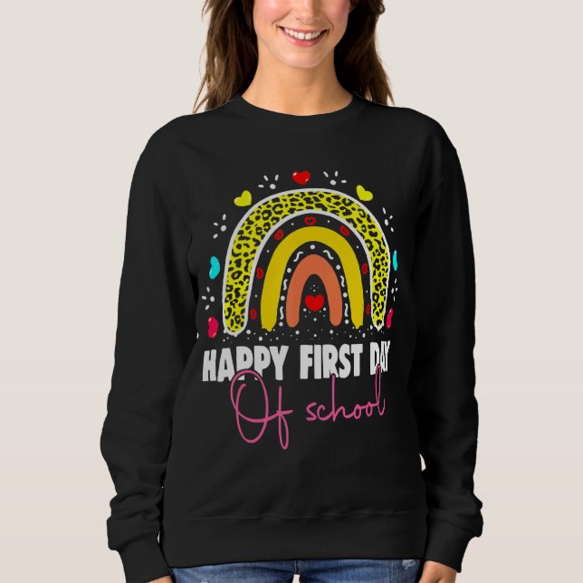 Camiseta Feliz Primeiro Dia Da Escola Professora Bebê Coraç (Frente)