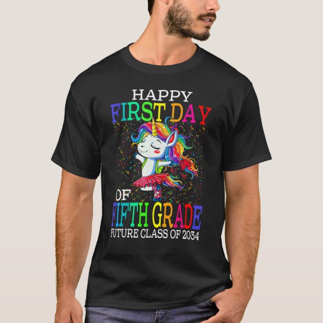 Camiseta Feliz Primeiro Dia Da Quinta Classe Da Classe Futu (Frente)