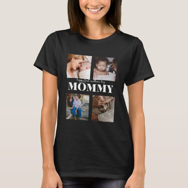 camiseta feliz primeiro dia das mães colagem de fo (Frente)