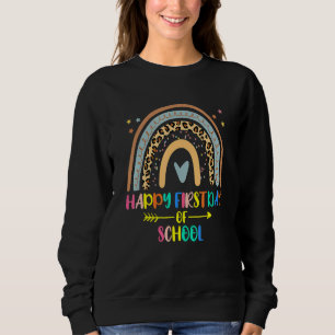 Camiseta Feliz Primeiro Dia De Aula Arco-Íris Leopardo Mulh