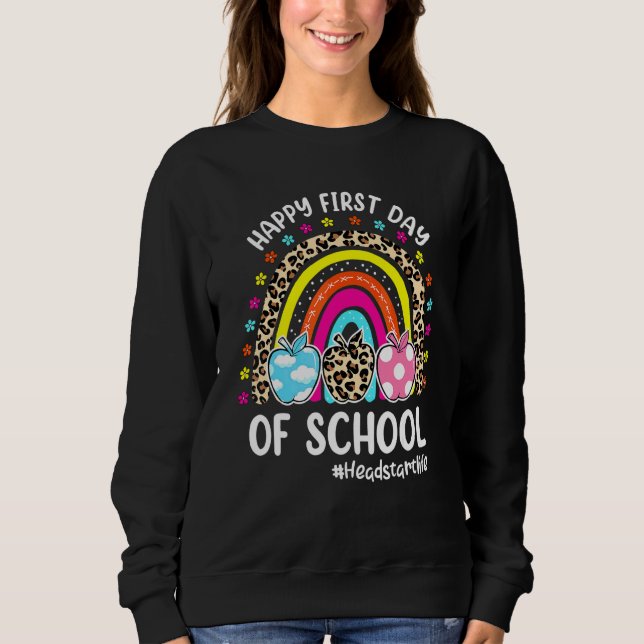 Camiseta Feliz Primeiro Dia De Aula Arco-Íris Maçã Headstar (Frente)