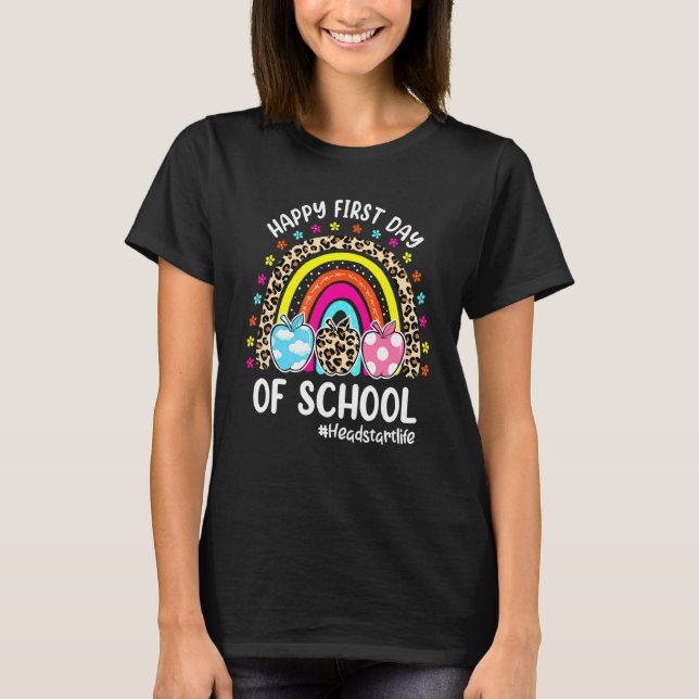 Camiseta Feliz Primeiro Dia De Aula Arco-Íris Maçã Headstar (Frente)