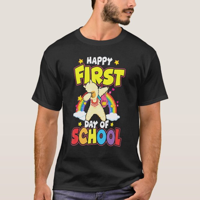 Camiseta Feliz Primeiro Dia De Aula Dabbing Llama De Volta  (Frente)