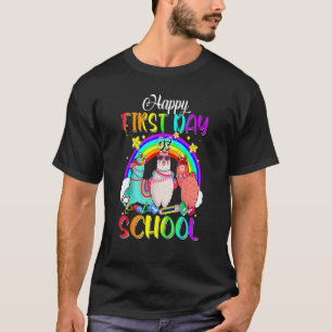 Camiseta Feliz Primeiro Dia De Aula Lindos Lhamas Arco-Íris