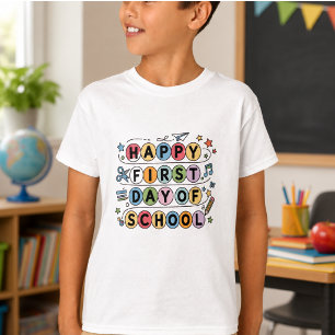 Camiseta Feliz Primeiro Dia de Aula Nome Personalizado