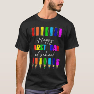 Camiseta Feliz Primeiro Dia de Aula Para Caneta Colorida de