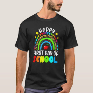 Camiseta Feliz Primeiro Dia De Aula Professores Arco-Íris F