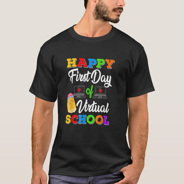 Camiseta Feliz Primeiro Dia De Crianças De Escola Virtual O (Frente)