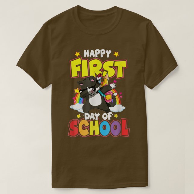 Camiseta Feliz Primeiro Dia De Dabbing Cat De volta à escol (Frente do Design)