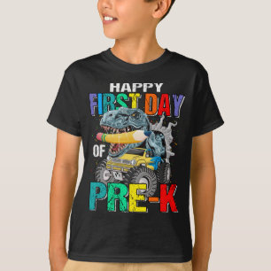 Camiseta Feliz Primeiro Dia De Dinossauro De Caminhão Pré