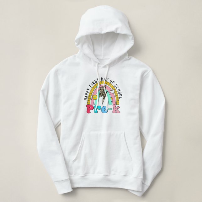 Camiseta feliz primeiro dia de escola pré-k arco-íris (Frente do Design)