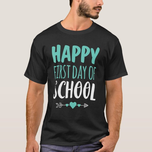 Camiseta Feliz Primeiro Dia de Estudante Escolar Seta (Frente)