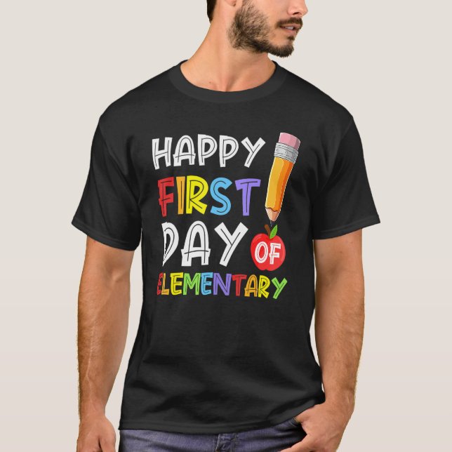 Camiseta Feliz Primeiro Dia De Lápis Elementar De Volta Par (Frente)