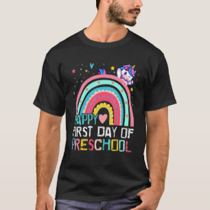 Camiseta Feliz Primeiro Dia De Pré-Escolas Do Bico Arco-Íri