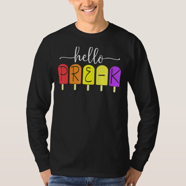 Camiseta Feliz Primeiro Dia De Pré-K De Volta Ao Professor  (Frente)