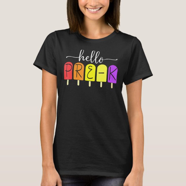 Camiseta Feliz Primeiro Dia De Pré-K De Volta Ao Professor  (Frente)