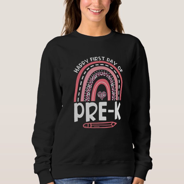 Camiseta Feliz Primeiro Dia De Pré K Leopardo Arco-íris Pri (Frente)